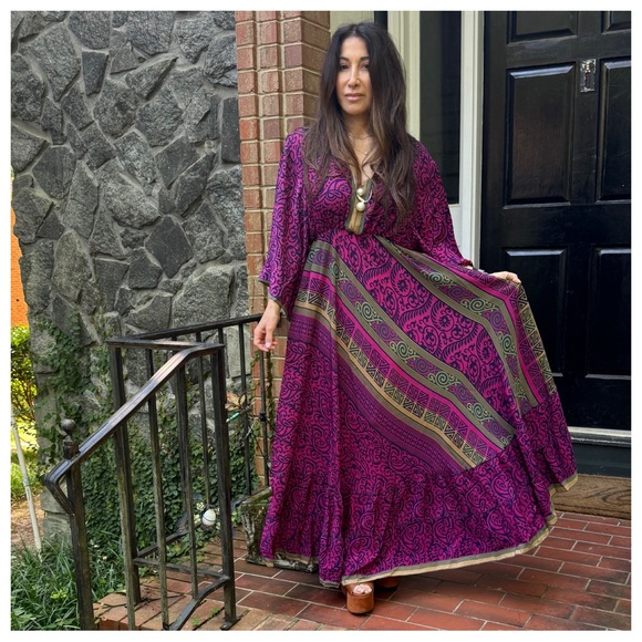 41 Beautiful Boho Silk Blend One of Kind Maxi Dress - Picture 3 of 7